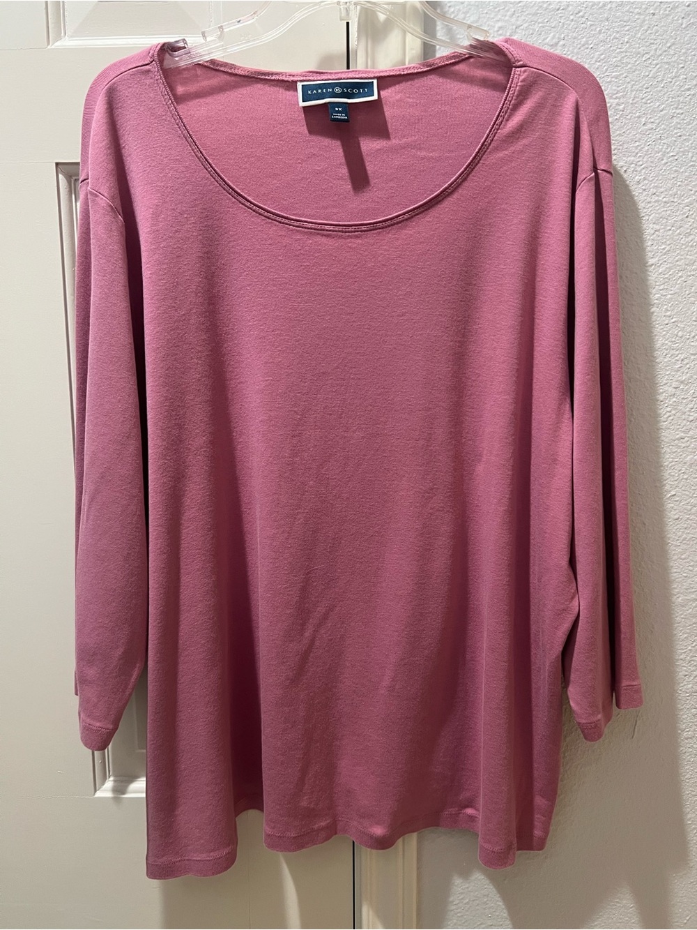 Karen Scott Mauve Pink Scoop Neck 3/4 Sleeve Tee Size 3X